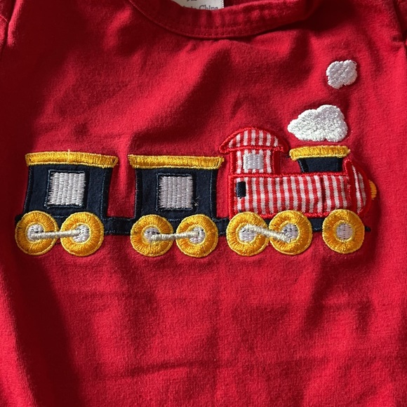 One piece red with train appliqué and Embroidery. 9 months - Picture 5 of 5